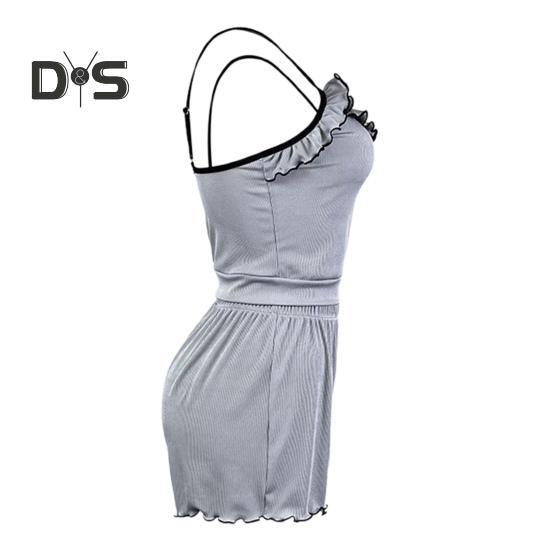 2 Teile/satz Frauen Sommer Pyjamas Anzug Rüschen Patchwork Ärmelloses Rückenfreies Cop Top Hohe Taille Mini Shorts Täglichen Nachthemd Slim Fit Nachtwäsche