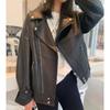 Women's Hong Kong Style Retro PU Leather Coat, Spring and Autumn Motorcycle Jacket