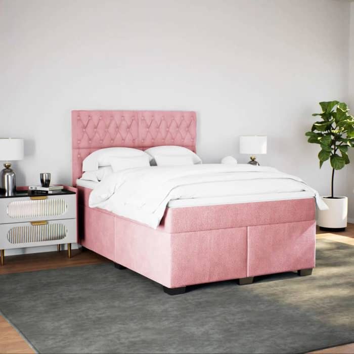 Maison Exclusive - Bed Slat Base with Pink Mattress 140x200 Cm Velvet