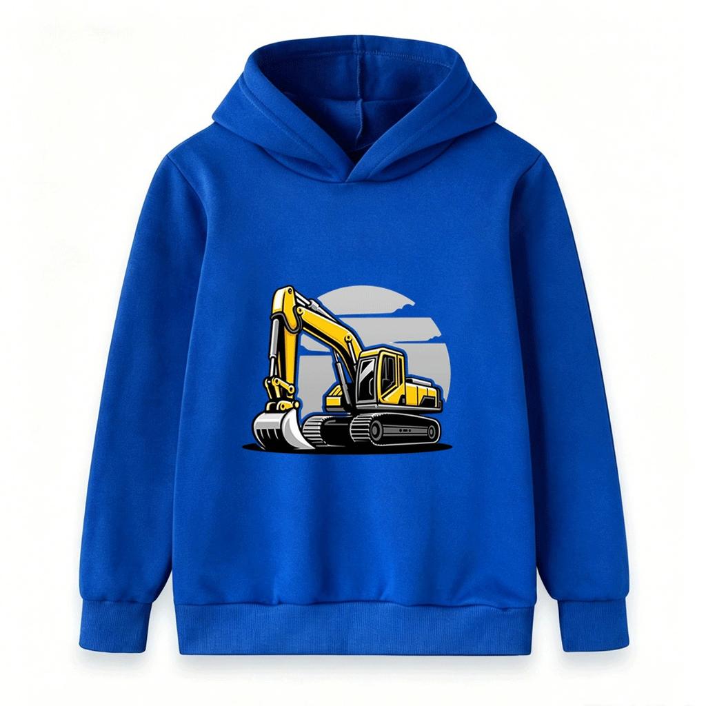 Kids Boys Girls Excavator Print Pullover Hoodie Casual Long Sleeve Warm Sweatshirt for Toddlers
