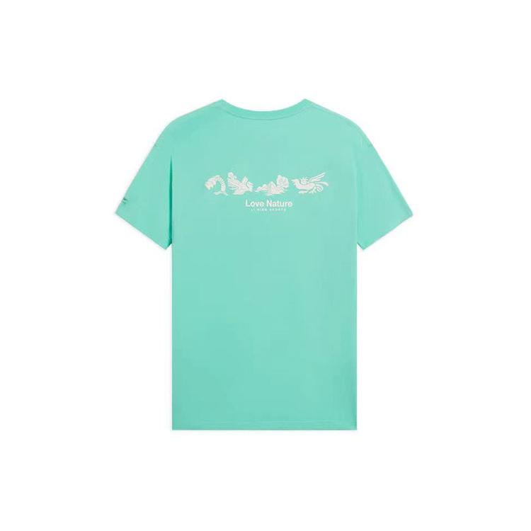 Li Ning T Shirts Unisex Light Jade Green Crew Neck Moderate Straight Fit AHSS165-2