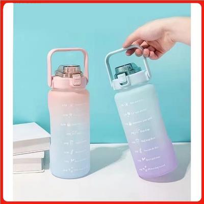 Motivational Water Bottle With Time Marker Reusable Water Bottle Plastic Bottle Leak Proof With Carry Handle For Gym Office 2L