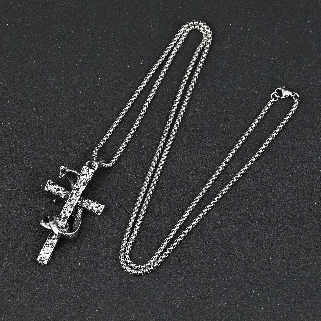 Gotische Slang Kruis Hanger Hanger Ketting voor Vrouwen Mannen Punk Hip Hop Roestvrij Staal Sieraden Accessoires Cadeau