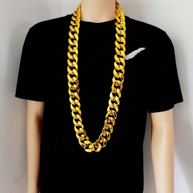 Plastic Big Chunky Chain Necklace 90s Hip Hop Gold Costume Necklace Photography Props Rapper Hip Hop Accessory Jewelry