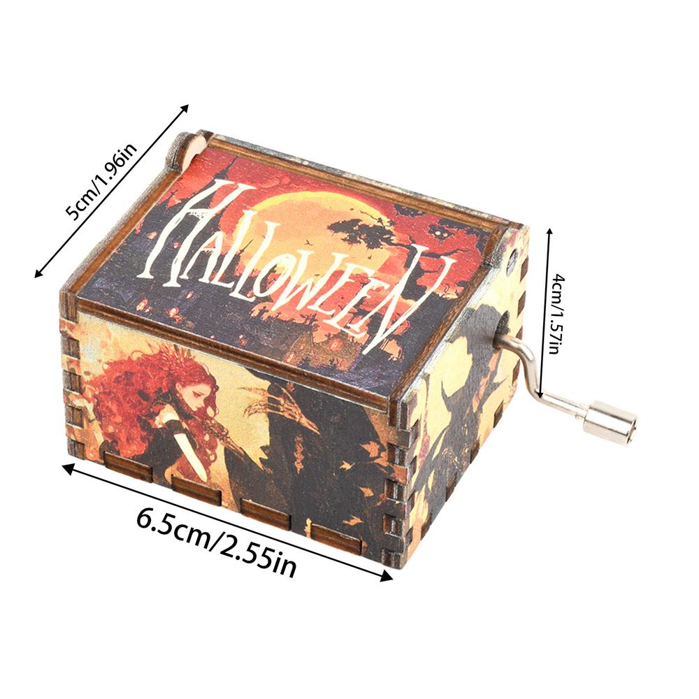 Halloween Hand Music Box Engraved Wooden Music Box Hand Crank Musical Box Vintage Halloween Home Decor Smooth Exquisite for