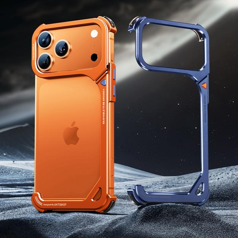 Oatsbasf 9-Shaped Metal Frameless Phone Case for iPhone 17 Pro Max/Pro/Air with Stand Magsafe Minimalist Bumper Shockproof Cover