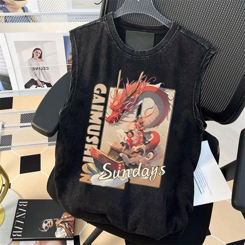 

Men s Printed Sleeveless T-Shirt Men s Trendy Summer Loose Fit Casual Ins Style Simple Printed Vest Top 5XL сірий колір