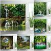 Perdele de baie Cascadă Pădure de primăvară Parc Perdea de duș Bambus verde Peisaj natural Material impermeabil Decor cadă de baie pentru casă