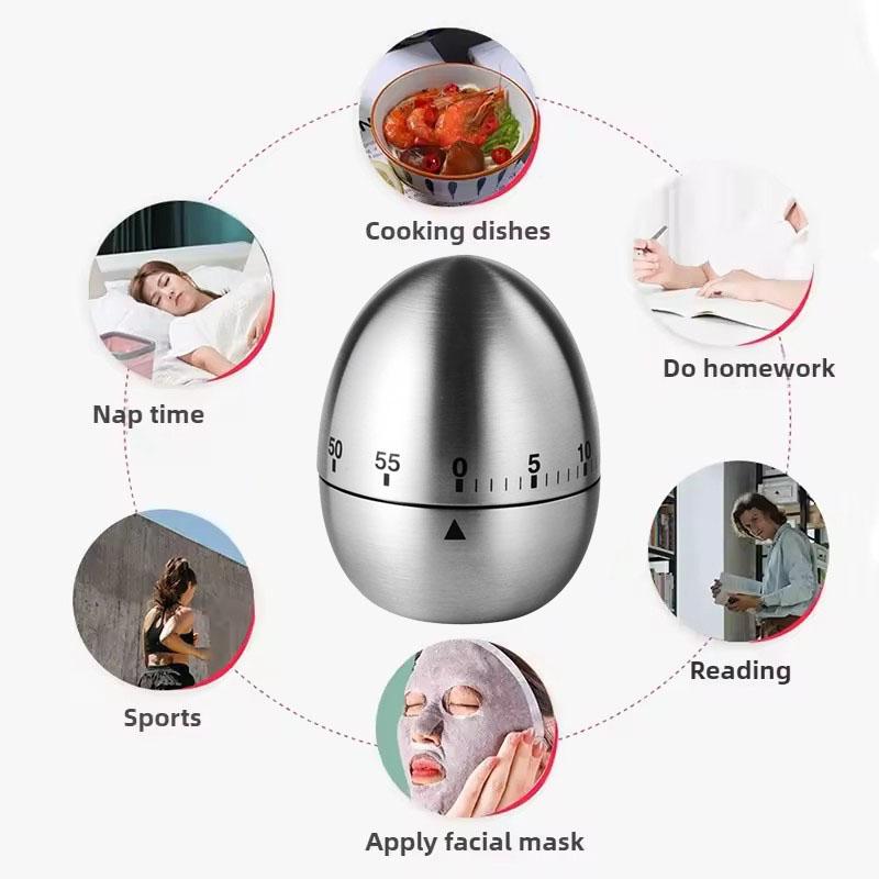 Stainless Steel Egg/Apple Shaped Manual Mechanical Kitchen Timer (battery Free) Countdown Cooking Tool with Loud Sound Reminder