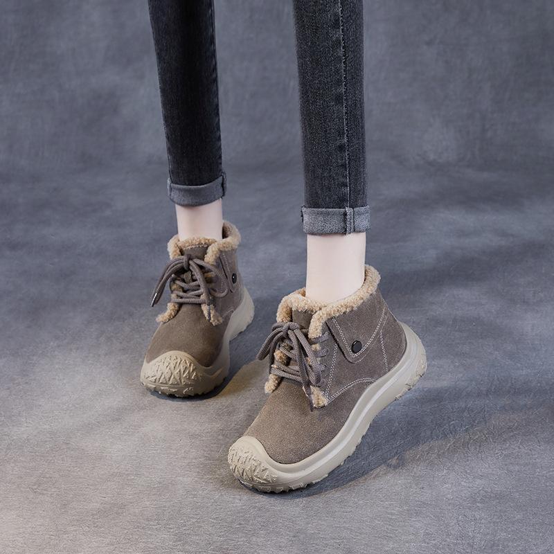 GKTINOO Women Snow Boots Thick Sole Genuine Leather Ankle Boots Winter Lace Up Non Slip Ladies Shoes Platform Boots For Women