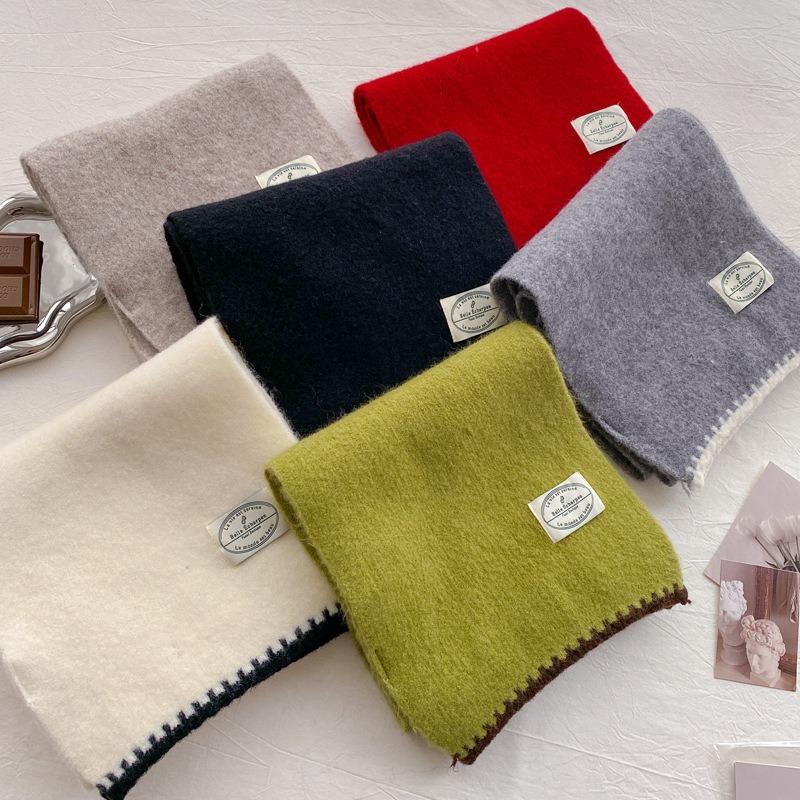 Wool Scarf Women's New Winter Thickened Warm Knitted Scarf High-end Wear White Student Tide