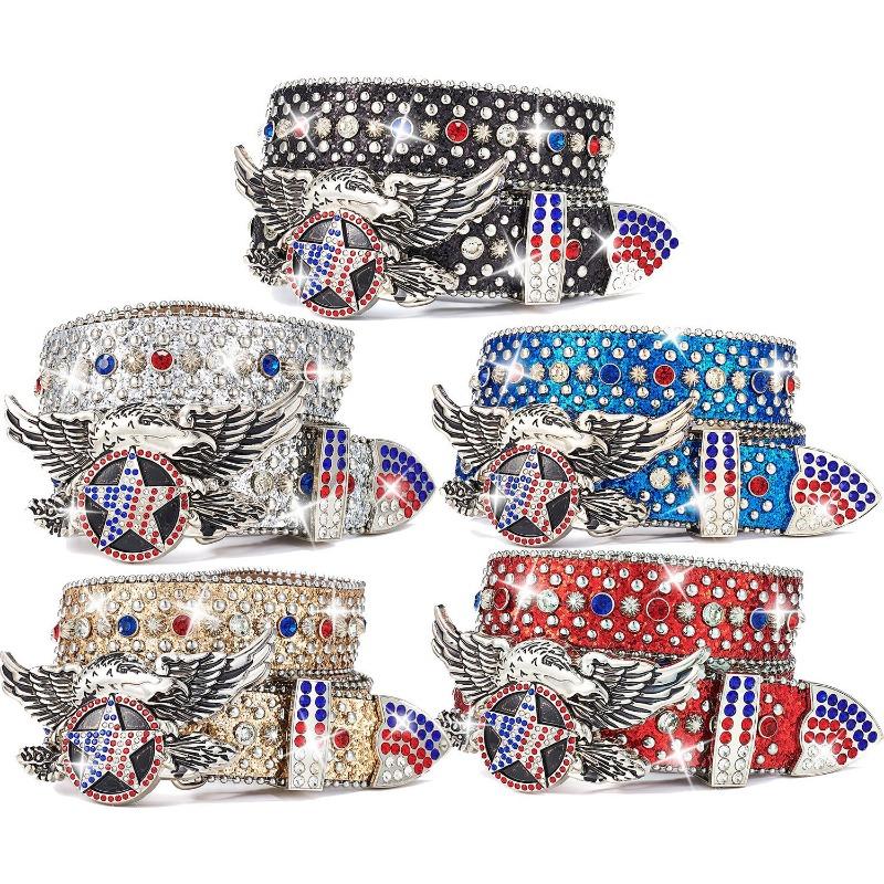 Punk Belt, American Flying Eagle Star Stripe with Rhinestone Sequins Rock Fashion Belt, Men and Women