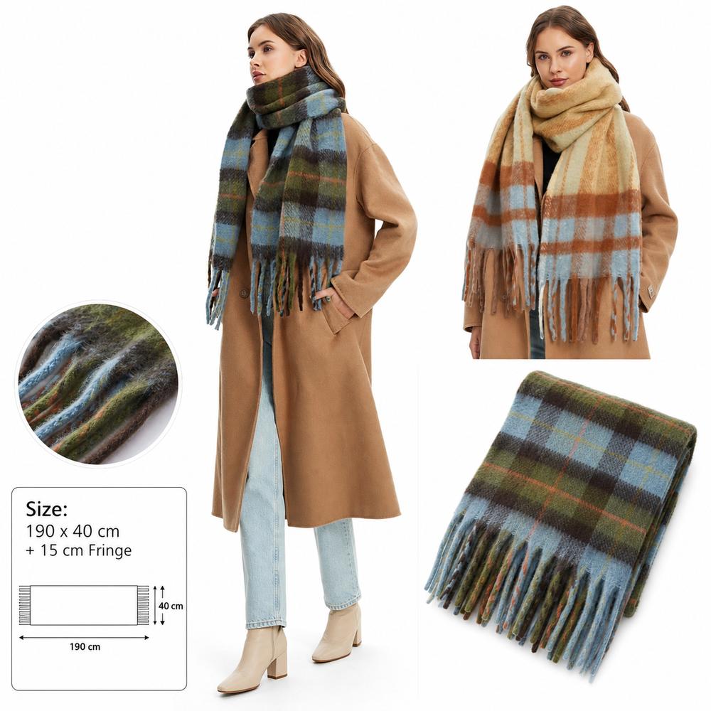 Tassel Fringe Plaid Wrap Soft Knit Long Scarf Elegant Winter Scarf For Unisex