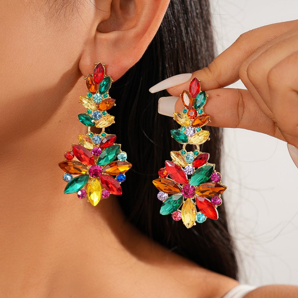 Glass Flower Leaf Colored Silver Needle Earrings Niche Fashion Court Style Earrings