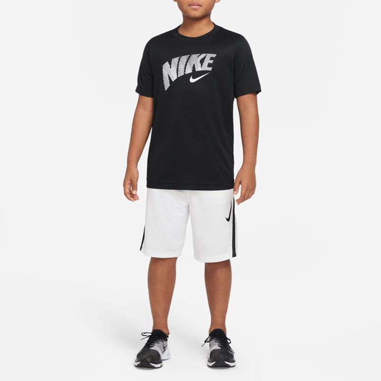 Nike Logo Print Training Breathable Solid Color Short Sleeve Quick Dry T-Shirt Kids Tops DM8533-010