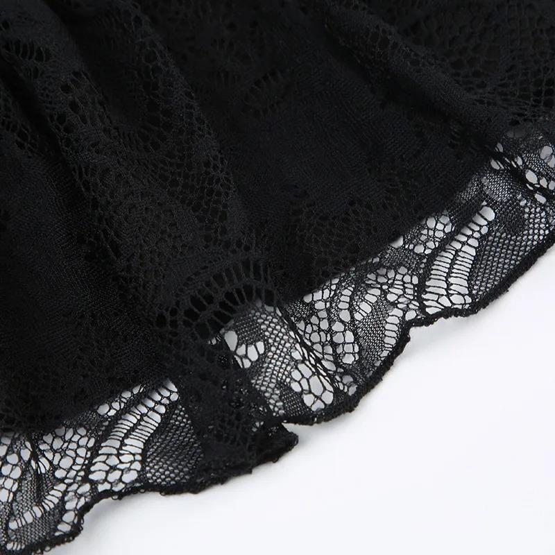 Gótico Y2K Saia Mini A-Line com Laço e Acabamento em Renda Preto Mulher Streetwear Coreano