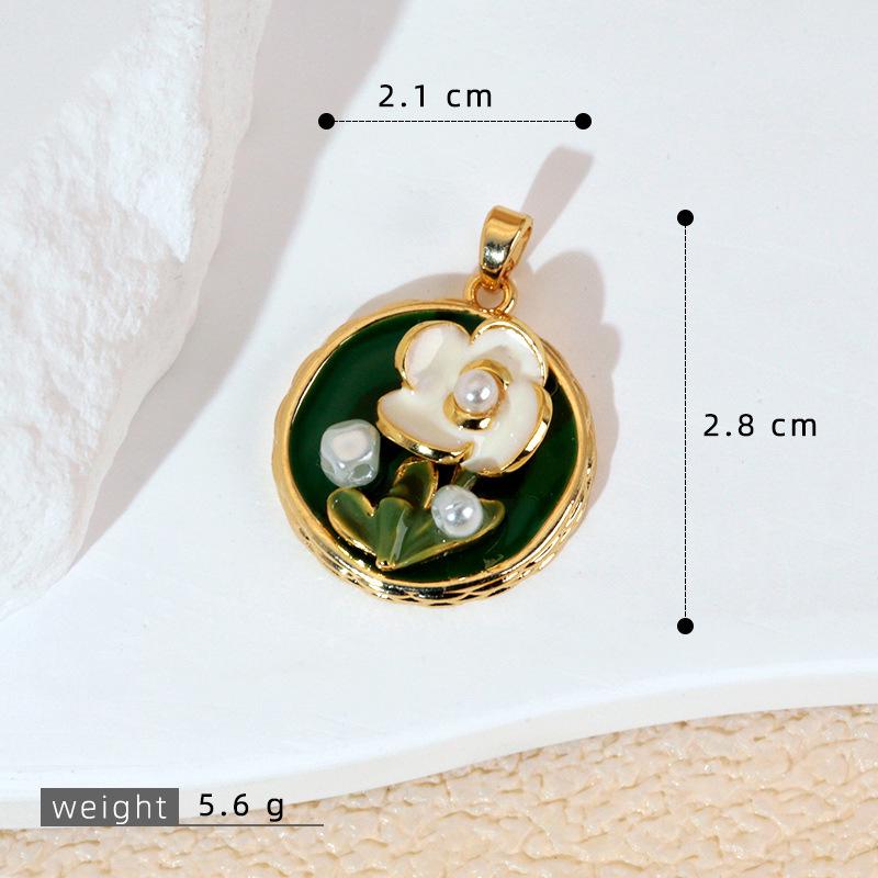 

Monet Garden Rose Faux Pearl Oil Pendant Necklace with Copper Finish Retro Style