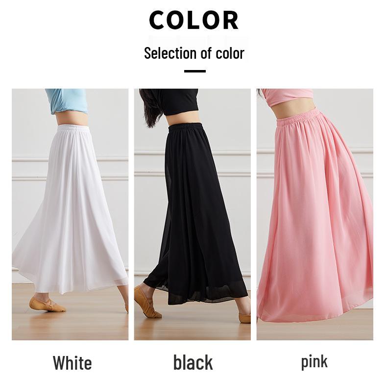Women's White High Waist Chiffon Dance Pants - Wide Leg, Flowy, Modern Performance Wear