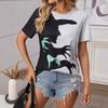 European and American Women's Clothing Halloween Witch Hand Print Contrasting Color T-shirt Women, Casual Loose and Thin Personalized Short Sleeves