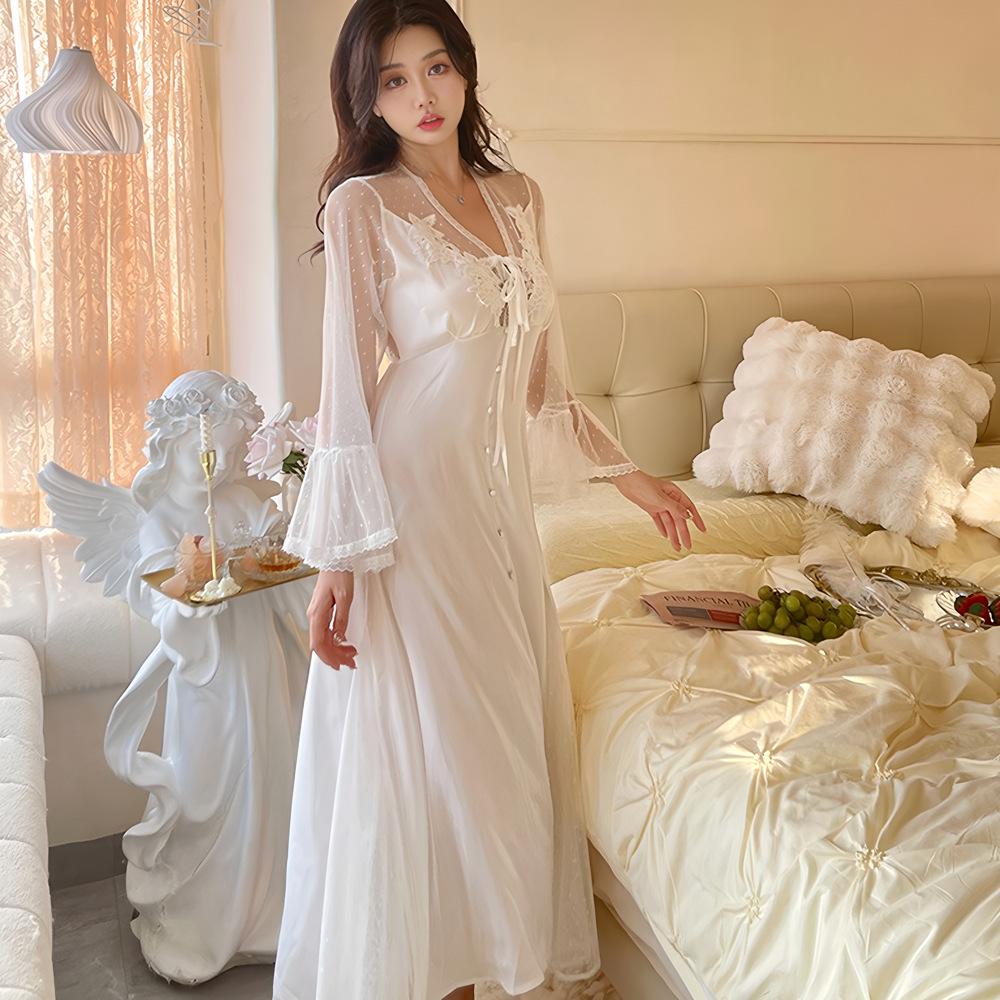 

Women s Hot Summer Ice Silk Mesh Backless Nightdress - Long, Thin, and Long-Sleeved XL (Recommended 120-140 lbs)
