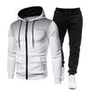New European & American Polka Dot Print Zipper Hoodie & Sweatpants Set with Velvet for Men & Women.