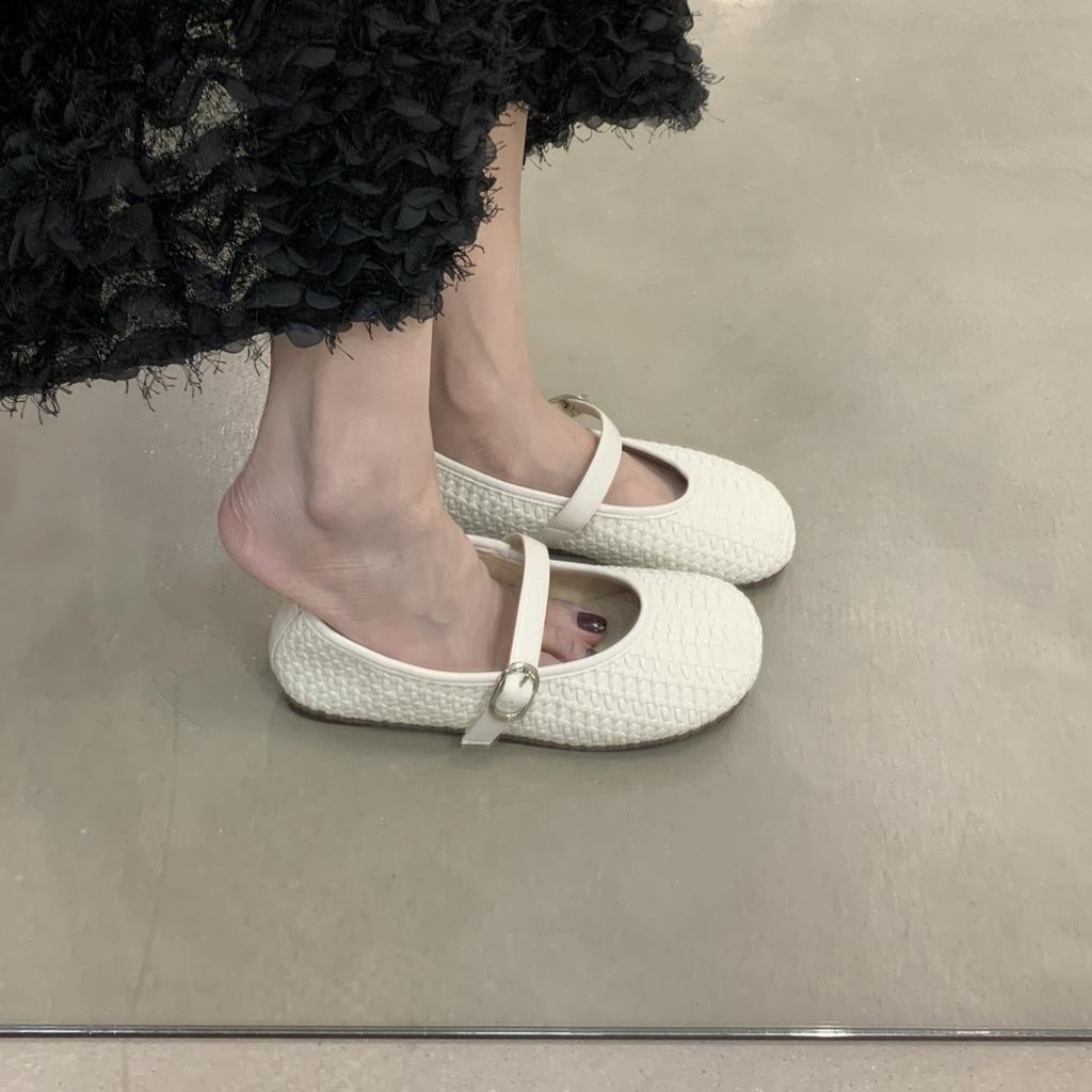 2025 Sommer neue Mary Jane Schuhe Damenschuhe tragen Ein-Wort-Schnalle mit weicher Sohle kleiner duftender Wind flacher Mund Einzelne Schuhe