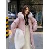 Chinese Style Cotton Coat with Fur Collar Women Winter Long Loose Solid Color Warm Jacket
