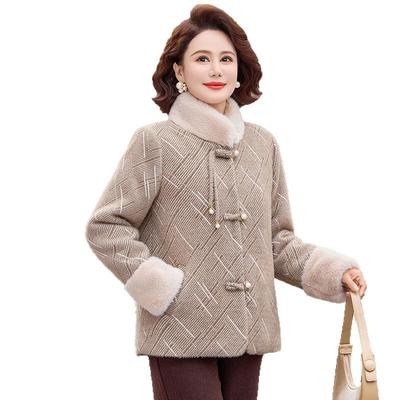 Mom's Winter Coat: Fleece-Lined, Thickened, Stylish for Middle-Aged and Elderly, Imitation Mink Velvet.