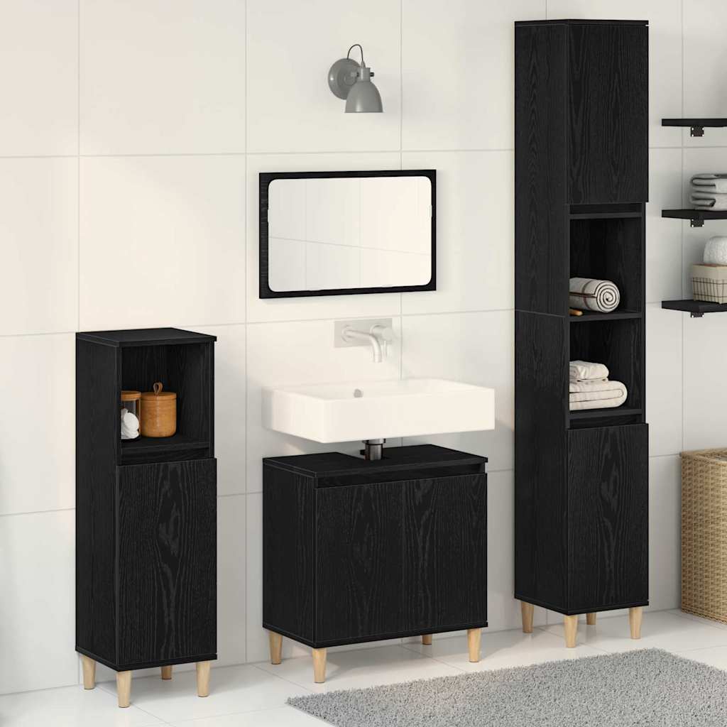 Wall Mounted Bathroom Furniture Set 3 pcs Black Oak Look