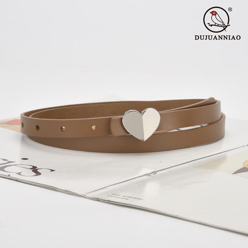 Leather Belt Women'S Thin Jeans With Decoration And Dress Pants Simple Style Heart-Shaped Belt