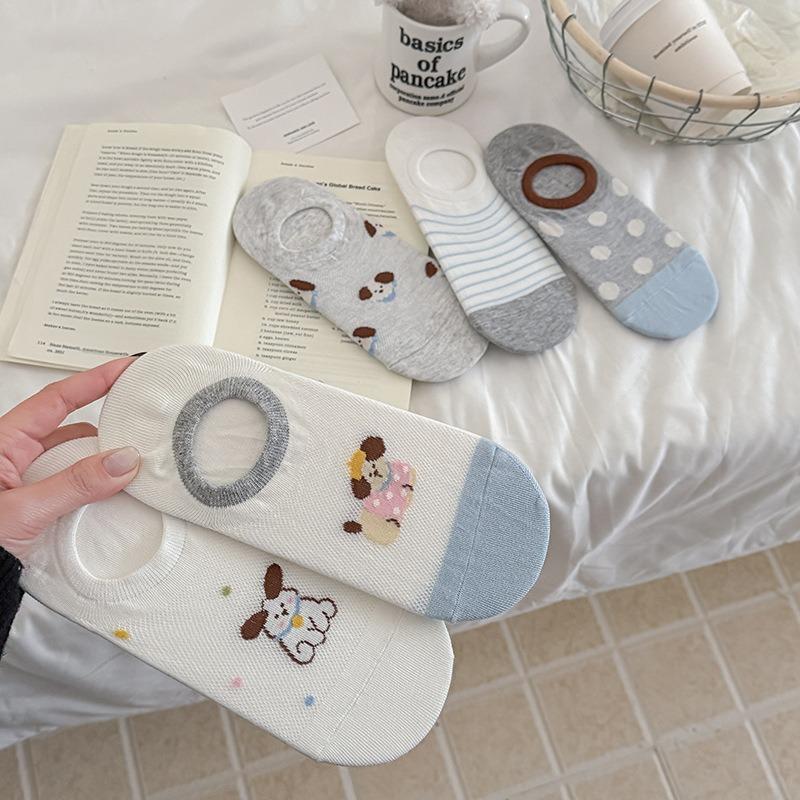 Spring and Summer Cartoon Animal Pattern Women's Boat Shoes Simple and Versatile Non-slip Invisible Socks Thin Cotton Breathable Short Socks