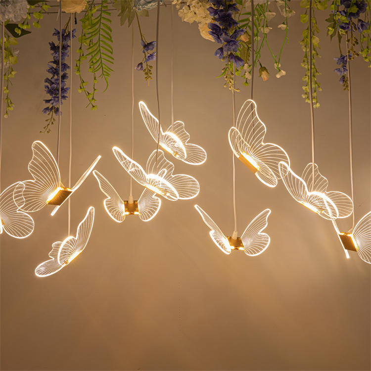 10-Head Wedding Props Crystal Luminous Butterflies Chandelier Light Detachable Hotel Stage Pendant Lamps Ceiling Hanging