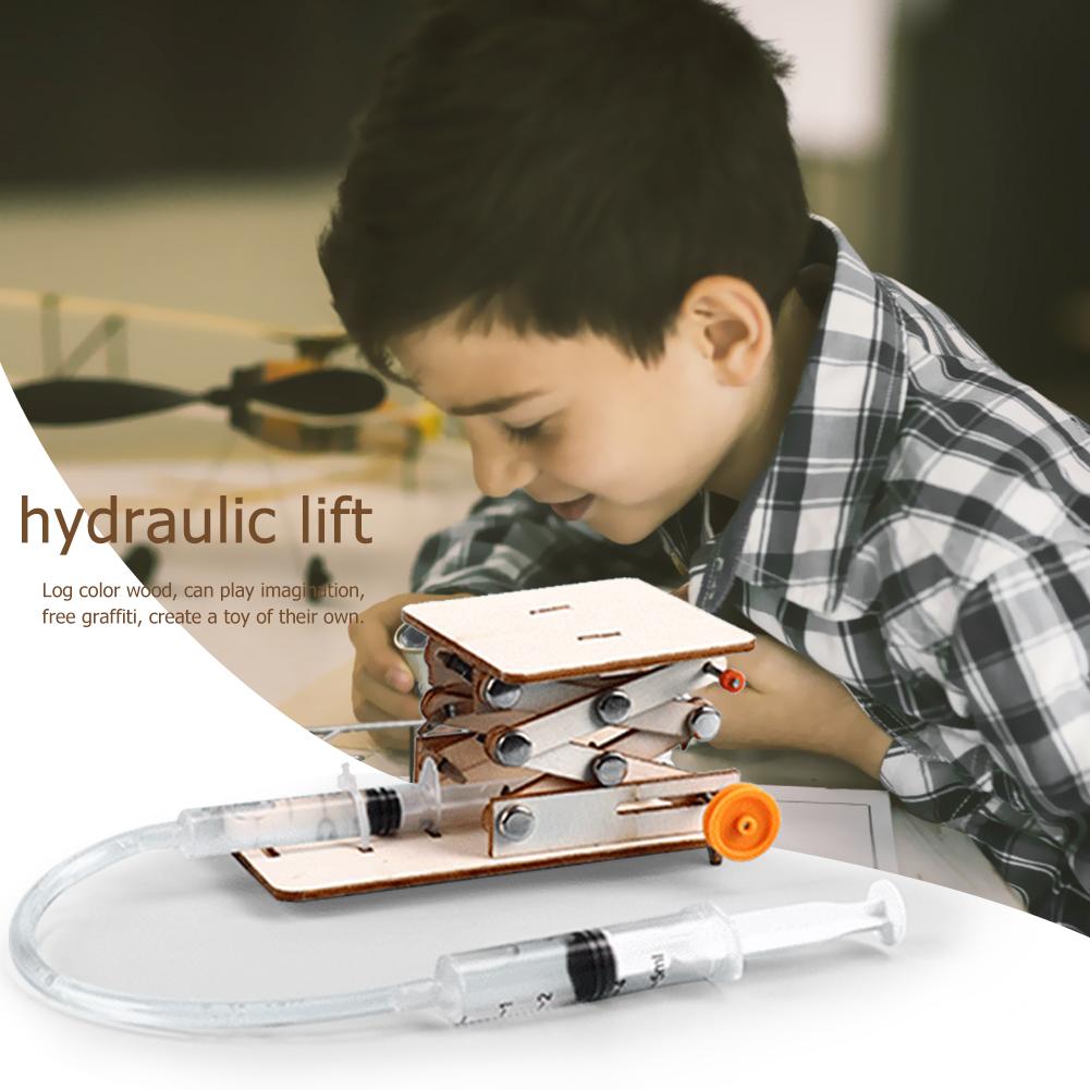 Log Color Wood Hydraulic Lifting Platform Model Kids Diy Handmade Puzzle Scientific Experiment Toy Steam Educational Teaching