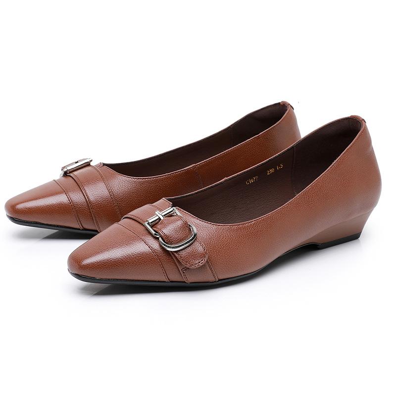 Fashion GKTINOO Autumn Spring Women Pumps Genuine Leather Shoes for Women Pointed Toe Low Heel Women Shoes Soft Buckle Female Shoes