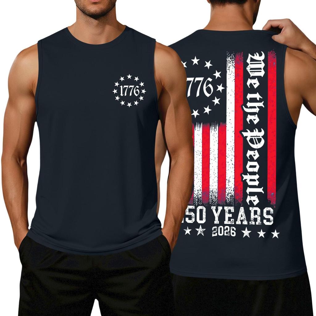 Men's Loose Fit Sleeveless Tank Top Independence Day Print Casual Workout Shirt 1776 Graphic We The People Design 250 Years 2026