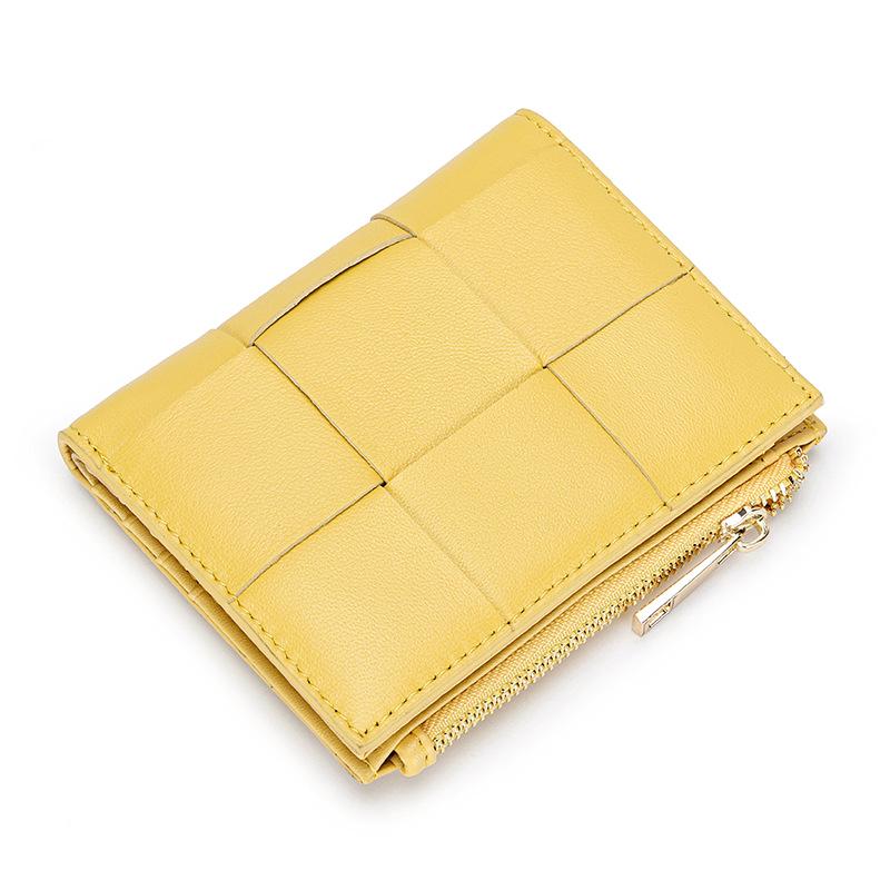 Women's Short Lambskin Woven Wallet: Foldable Card Holder & Zipper Coin Purse (2025)