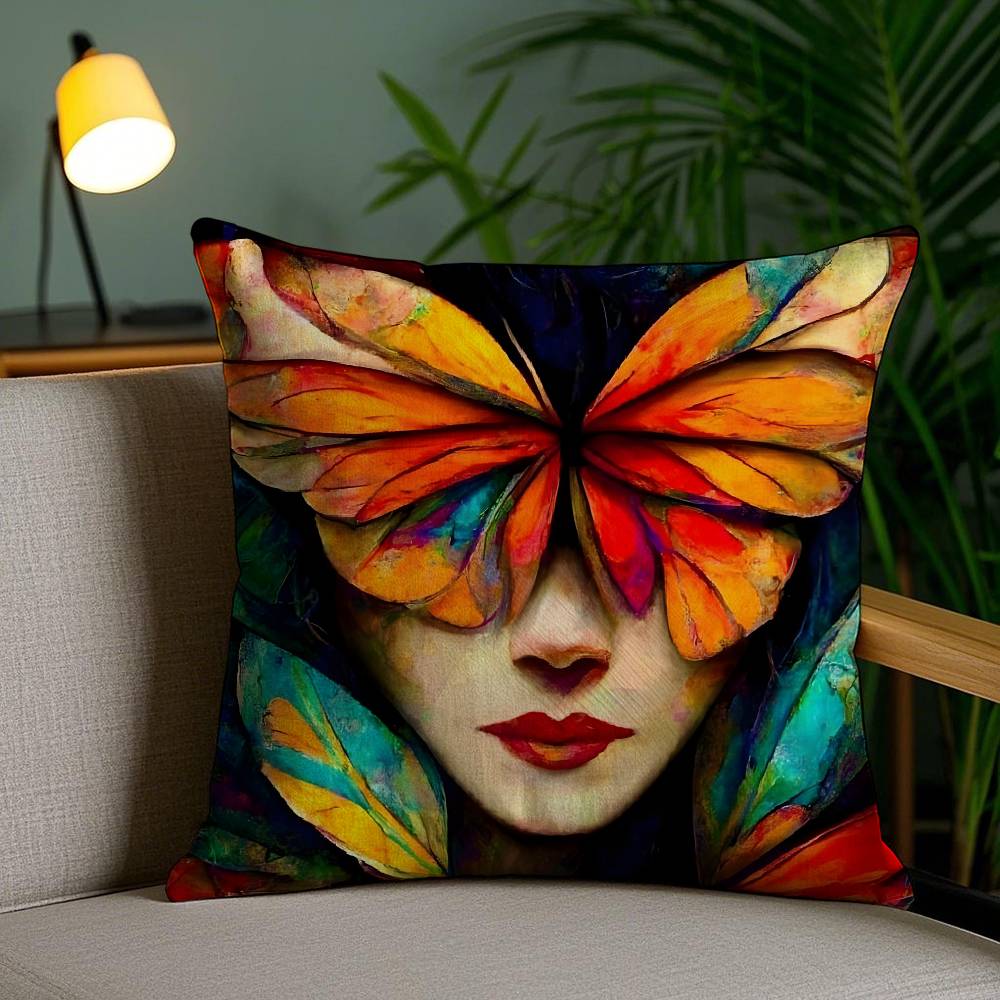 Square Bright Color Flower Girl Pillow Case Anti-dustmite Pillowcase Invisible zipper silky short plush Sofa cushion cover