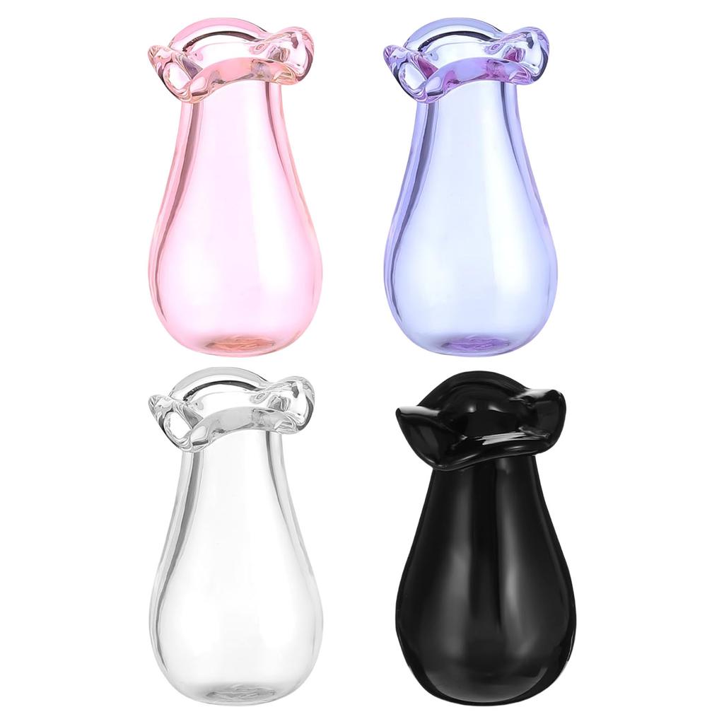 Pack of 4 Tiny Glass Vases Cat Whiskers Holder Miniature Flower Jars Small Decorative Pieces for DIY Plant Decoration