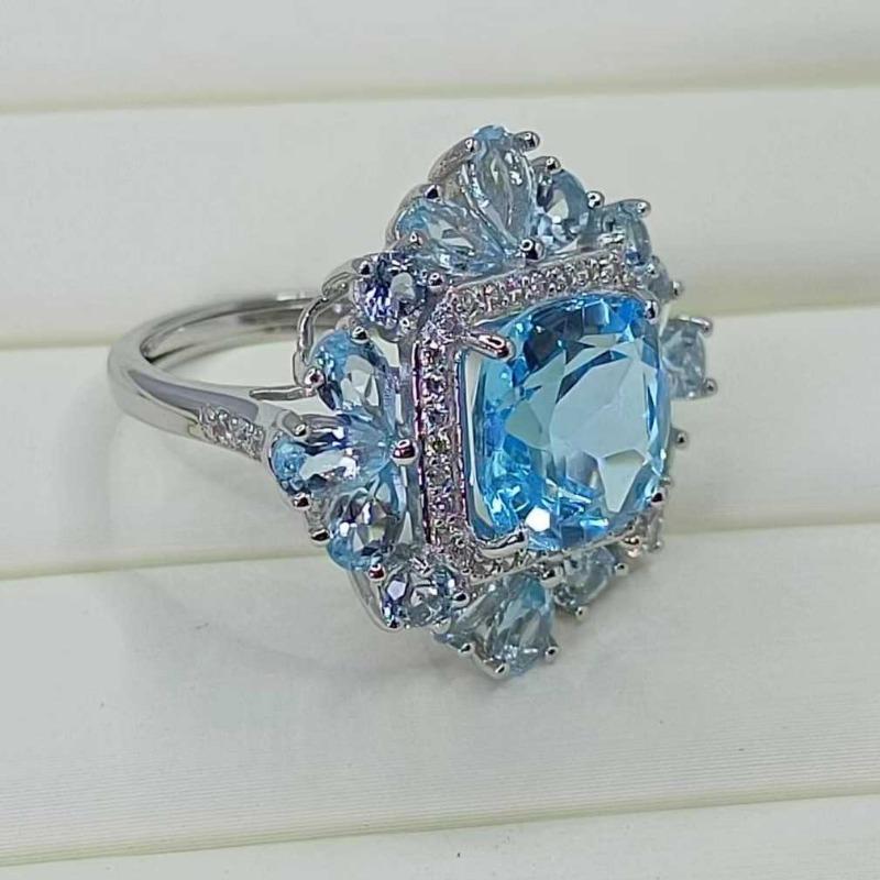 

SACEGEMS стерлингового серебра 925 пробы 10 мм натуральный швейцарский синий топаз с драгоценными камнями кольца для женщин обручальные коктейльные вечерние ювелирные изделия Open синий