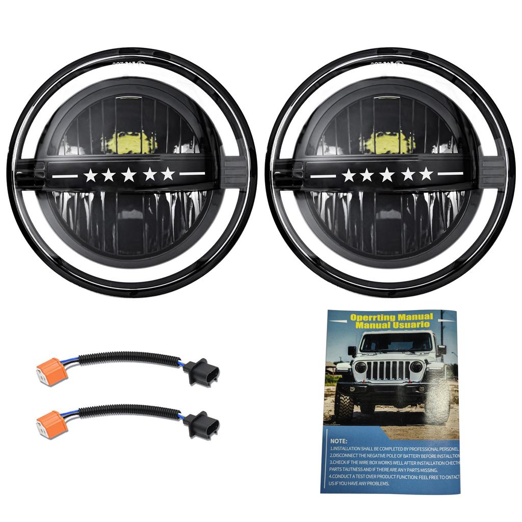2 kusy kulatých LED světlometů, 7palcové světlomety s bílým dálkovým a potkávacím světlem, oranžovým směrovým světlem, DRL, pro automobily, nákladní automobily,