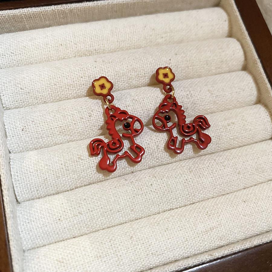 Zodiac Year Zircon Pearl Horse Earrings - Luxurious, Modern Studs for Women