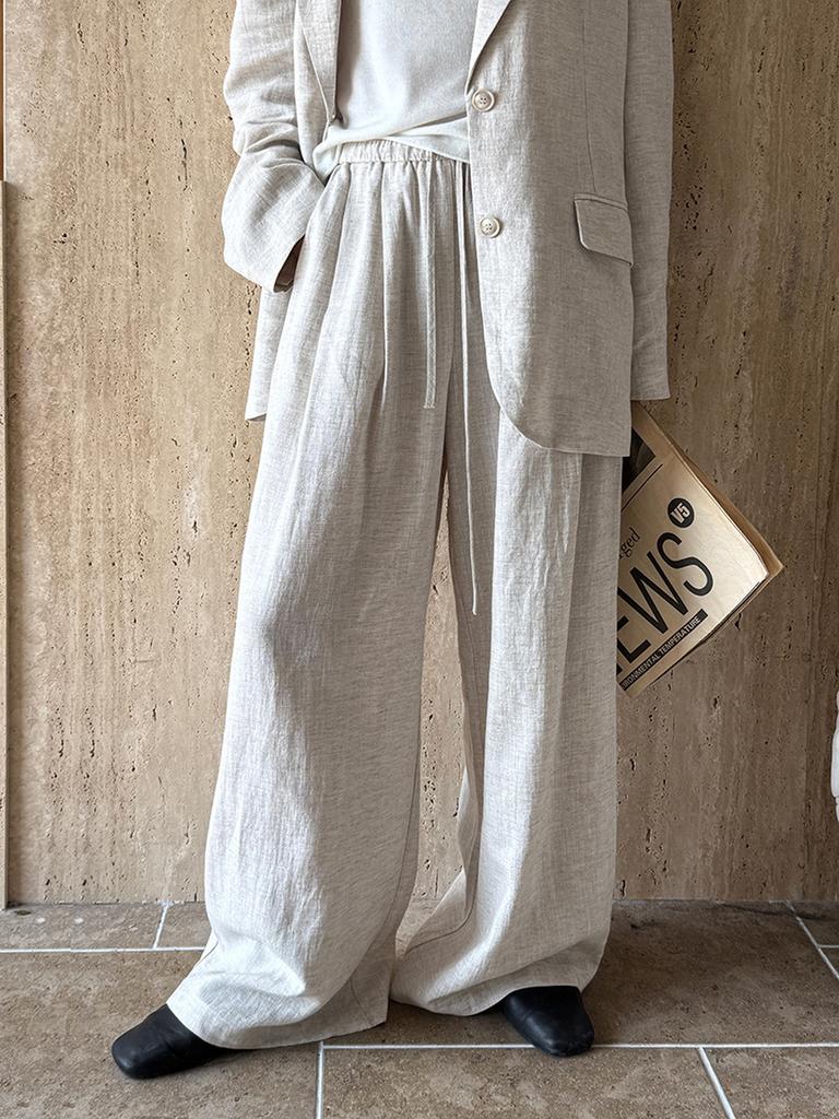 Women's Autumn Cotton Linen Blazer Suit Set with Pants
