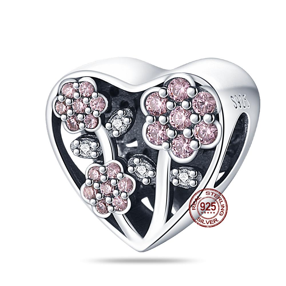 Copper Diy Beads Heart Shaped Tree Of Life Series Charm Fit Pan Original Bracelet For Women Jewelry Birthday Gift