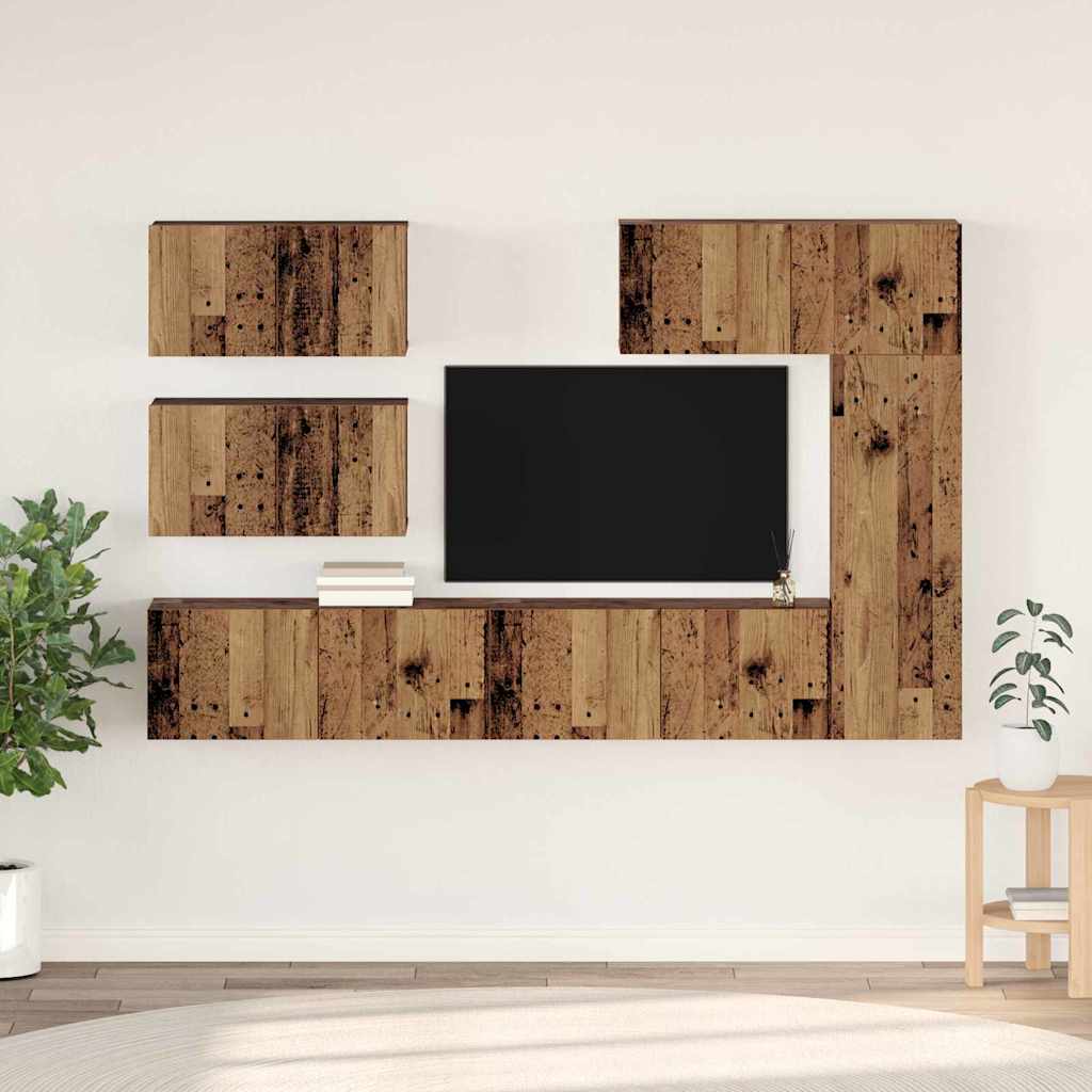 Wall Mounted TV Cabinet Set 6 pcs Reclaimed Wood Effect Particleboard