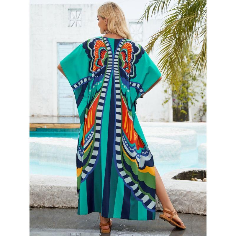 Summer New Arrival Women's Clothing Fashion Style Positioning Print Djellaba Beach Vacation Loose Sun Protection Blouse Long Dress