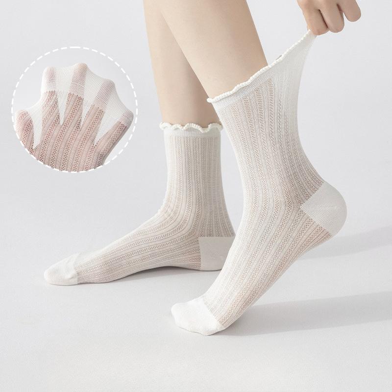 Summer Thin Black Ear-trimmed Socks, Women's Lace Breathable Mesh Breathable Women's Socks, Ballet Style Tube Pile Socks