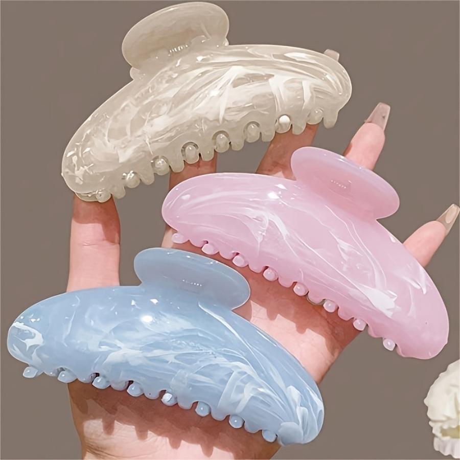 3-Color Set Marble Streamer Cloud Pattern Crescent Acetate Hair Clip, High-End Fashionable Sweet Hair Accessory