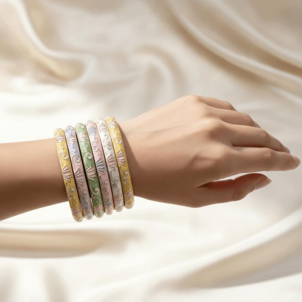 Colorful Vintage Cloisonne Bangle Traditional Women's Hand Bracelet Lotus Flower Bangle Girls