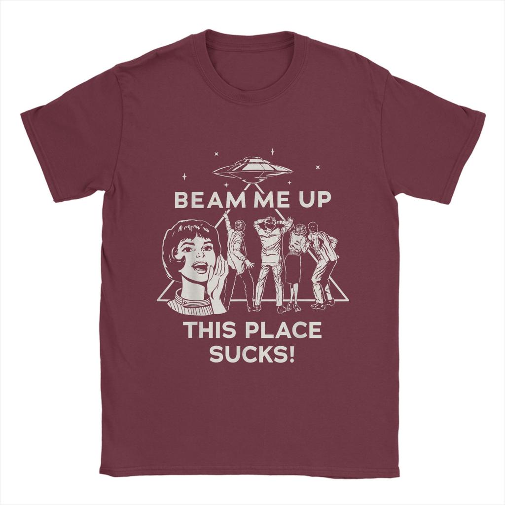 Harajuku T-Shirt Strand Beam Me Up Dieser Ort ist Mist! Hipster T-Shirts 100% Baumwolle T-Shirt für Herren Y2K-Muster Kurzarm-T-Shirts