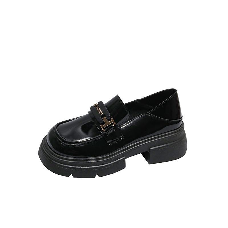 thick-soled black retro thick-heeled small leather shoes women's new spring and autumn single shoes